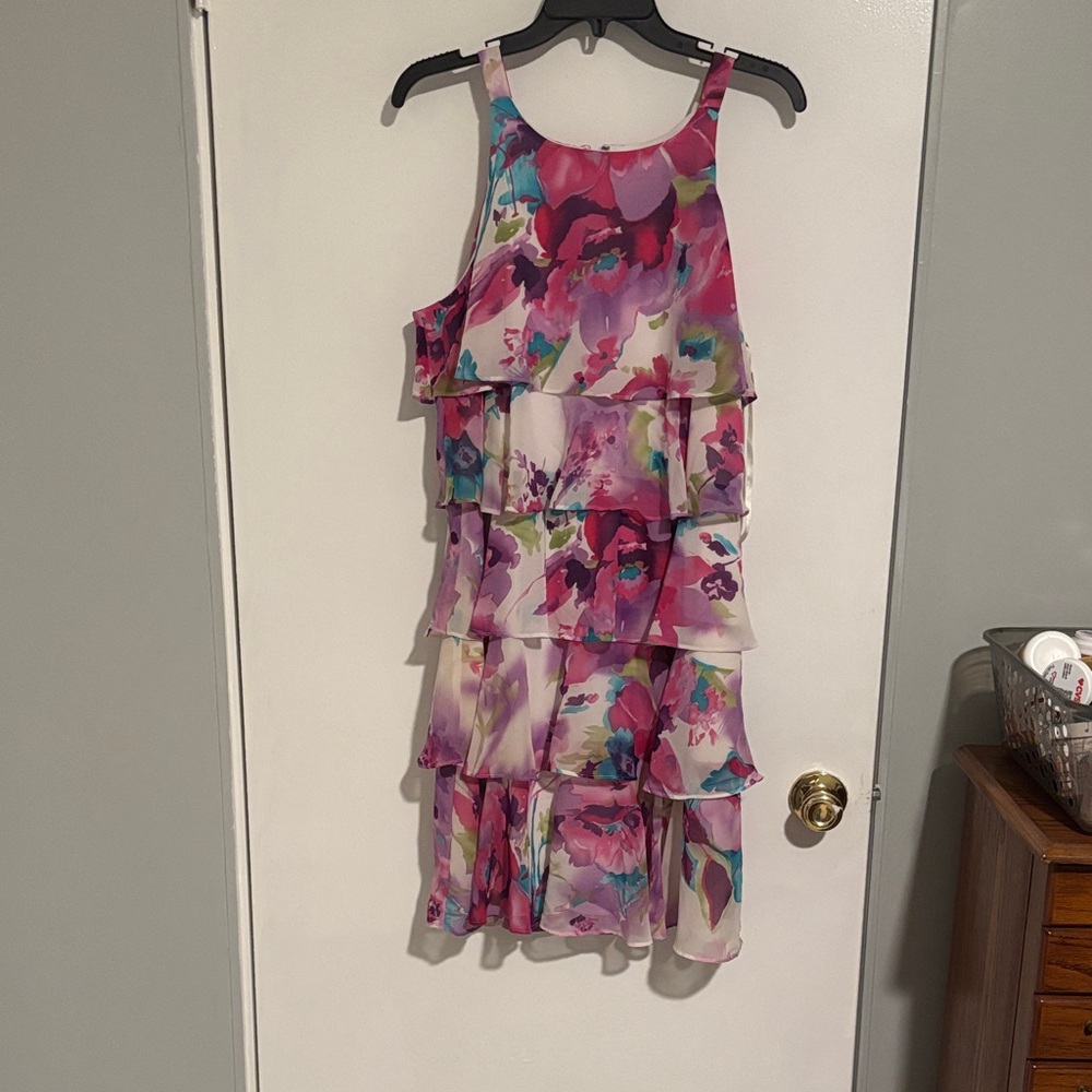 Dress Barn Floral Layered Midi Dress - Pink and Blue